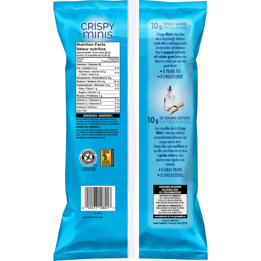 Quaker Crispy Minis Salt & Vinegar Rice Chips, 100g/ 3.5 oz (Pack of 12) (Imported from Canada}