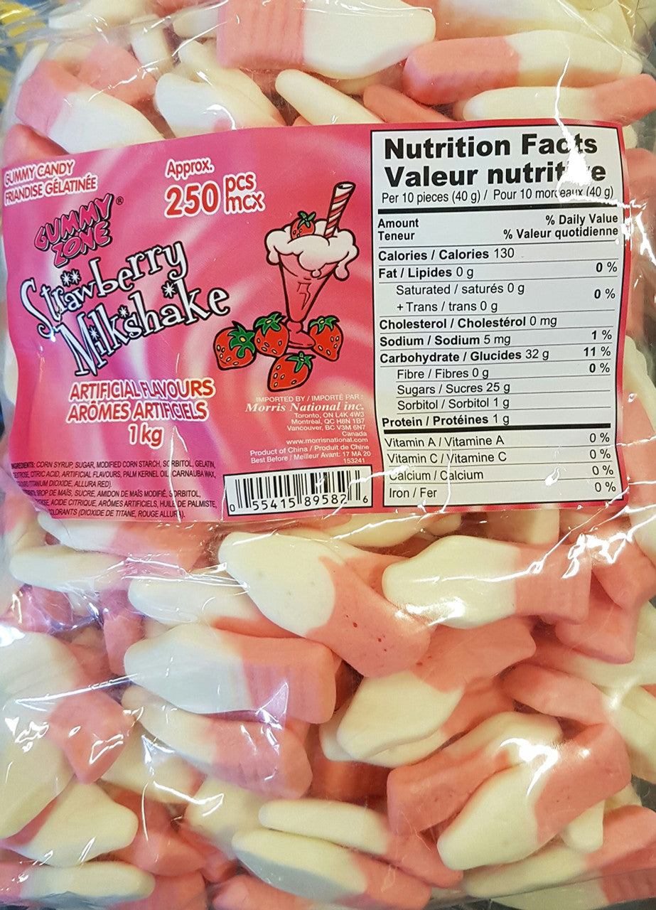 Gummy Zone Strawberry Milkshake Gummy Candy 250ct 1kg/2.2 Pounds {Imported from Canada}