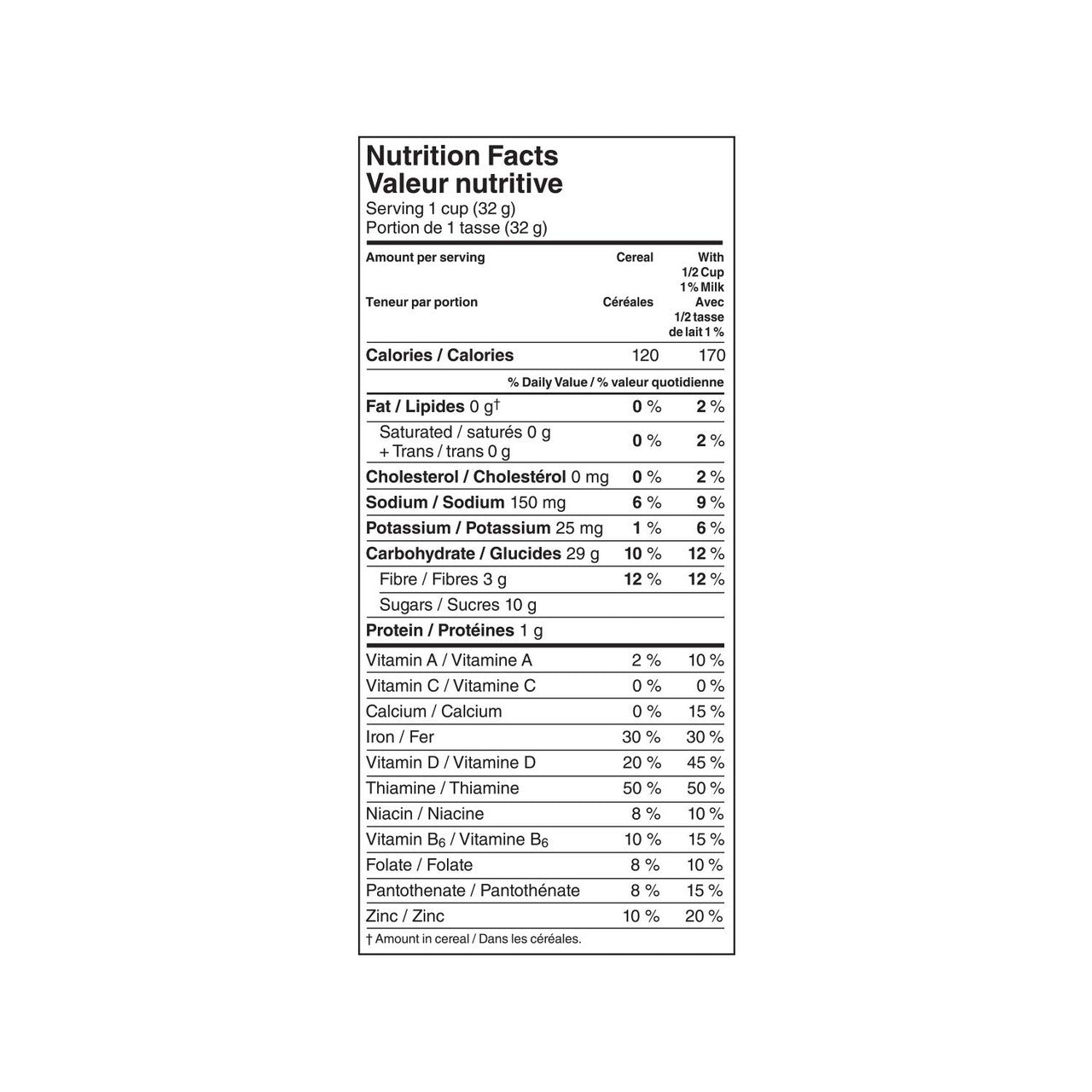 Nutrition facts label for Kellogg's Corn Pops Cereal 300g/10.5 oz on a white background