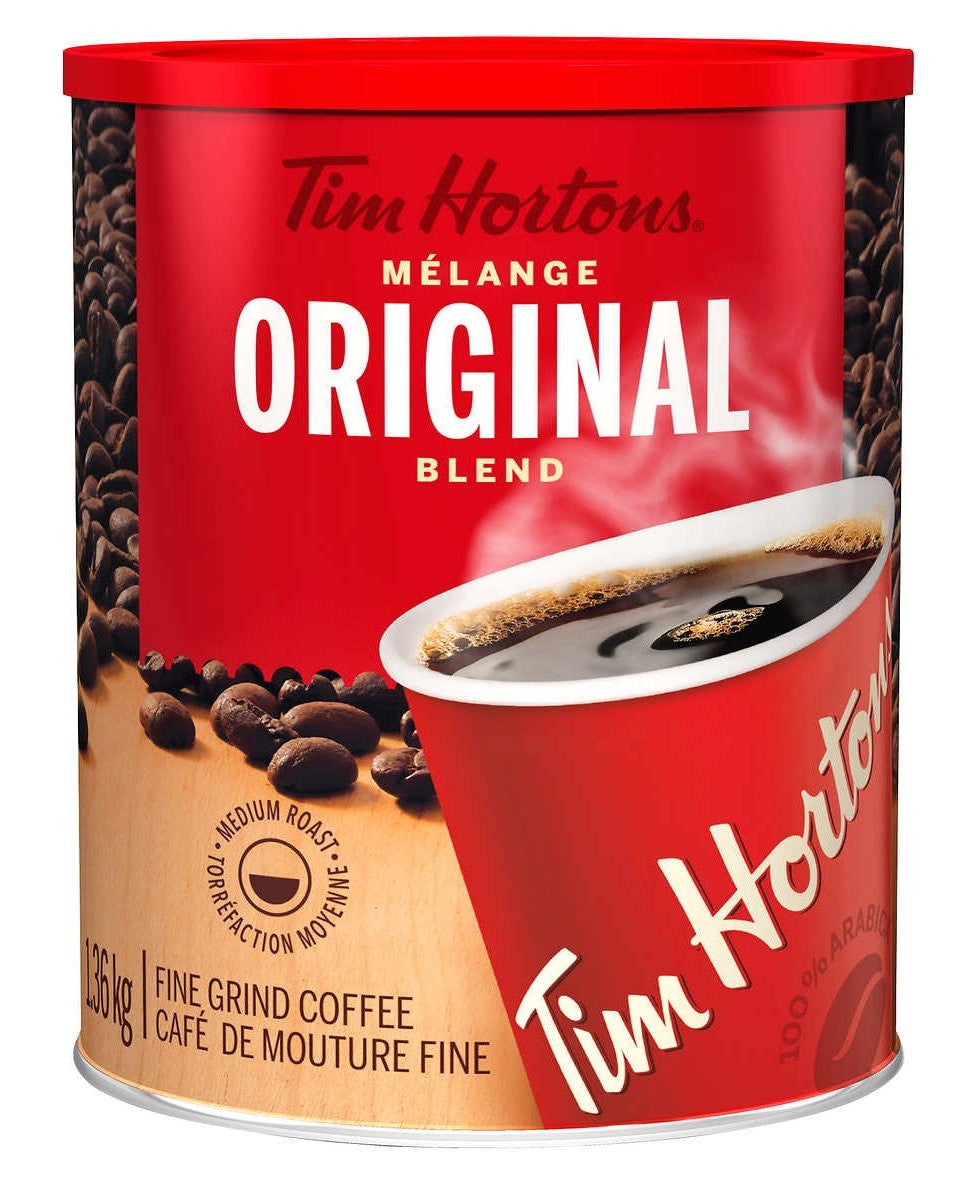 Tim Hortons Coffee, Original Blend,1.36kg/ 48oz., Extra Large Medium Roast Fine Grind 100% Arabica {Imported from Canada}