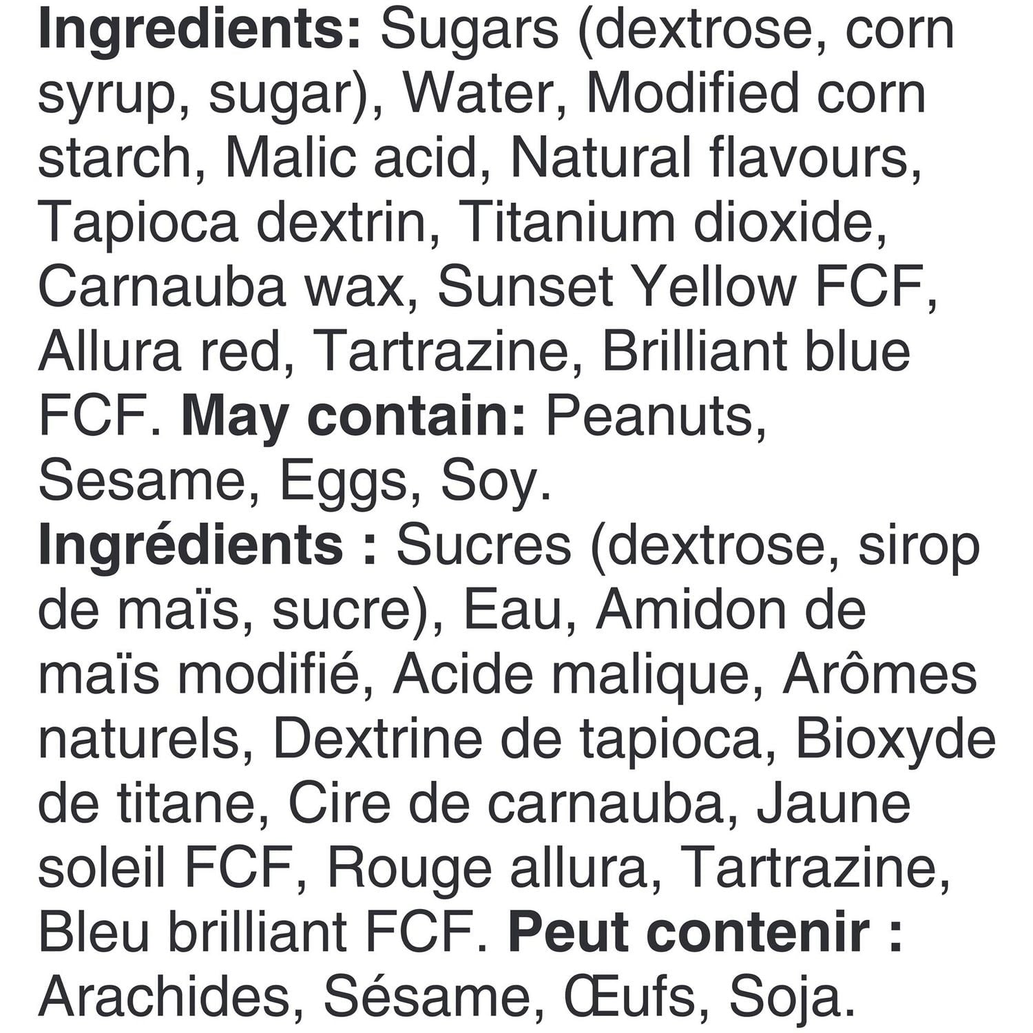 Nerds Big Chewy Candy, 170g, ingredients label.