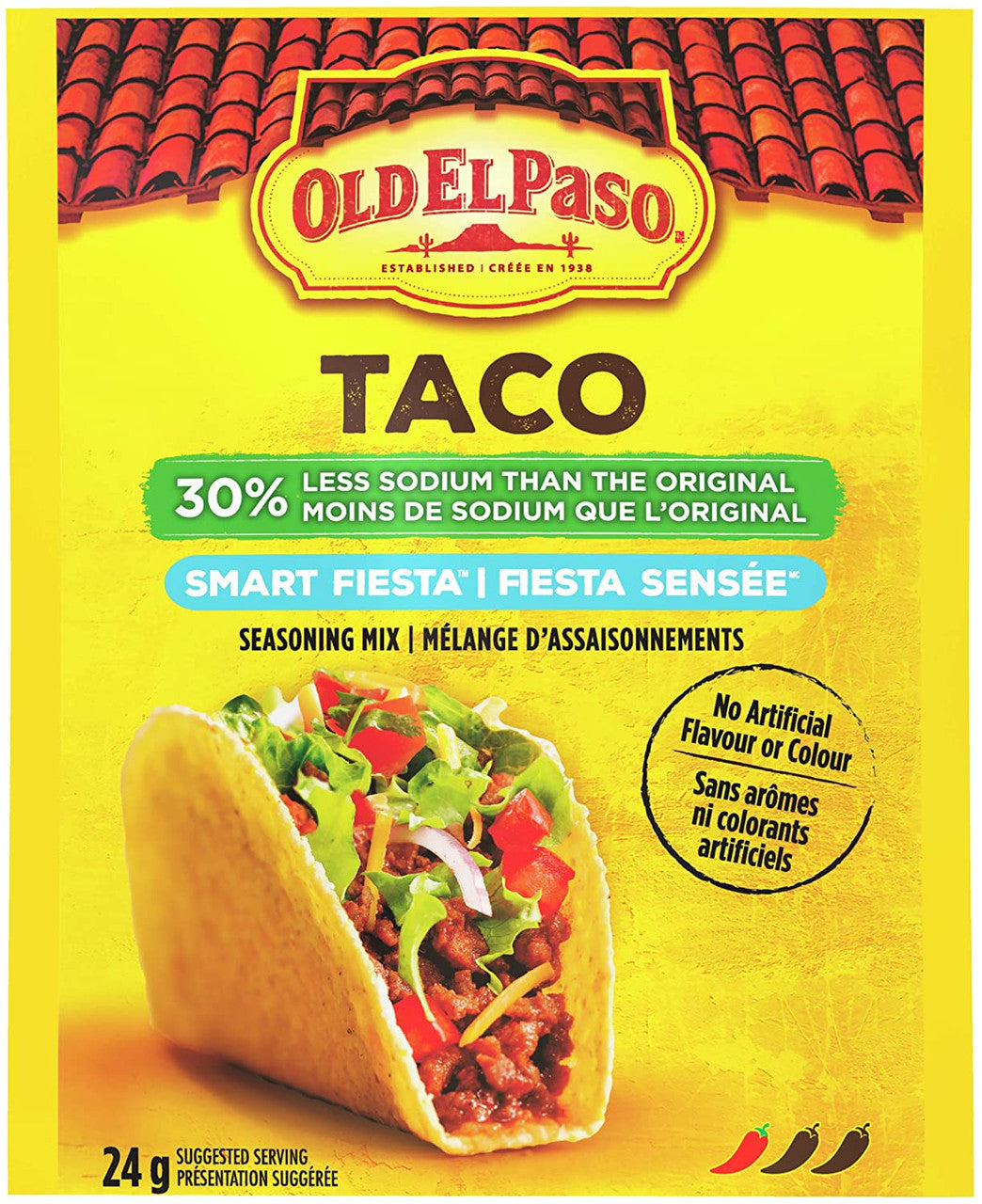 Old El Paso Smart Fiesta Reduced Sodium Taco Seasoning Mix, 24g/0.8 oz., {Imported from Canada}