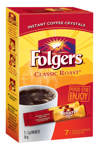 Folgers Classic Roast Instant Coffee Crystals 7 Packets{Imported from Canada}