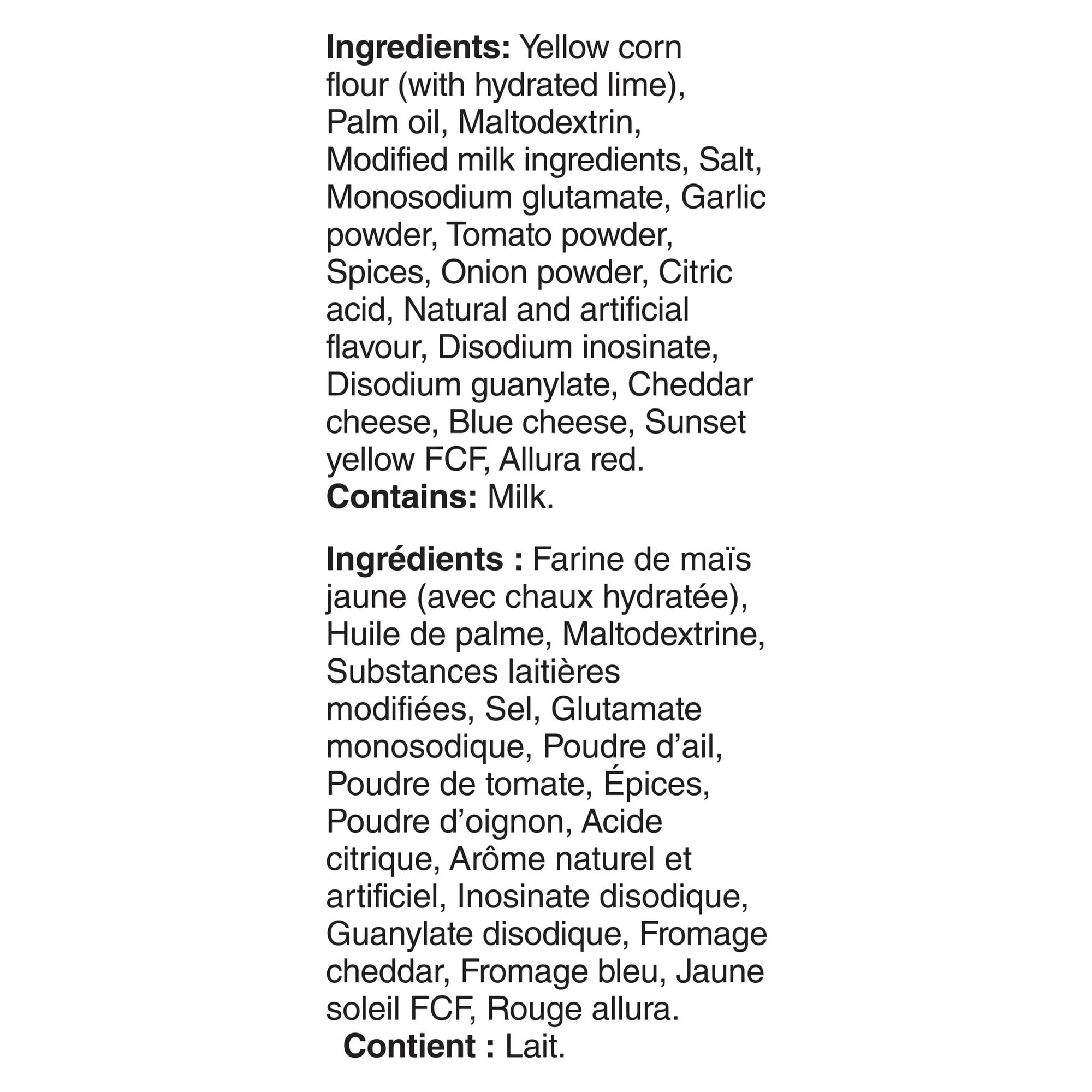 List of ingredients for Old El Paso Gluten Free Bold Nacho Cheese Taco Shells with a white background