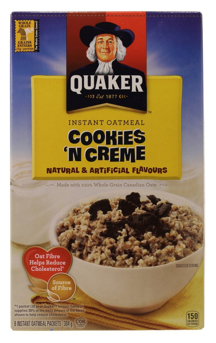 Quaker Cookies 'n' Creme Instant Oatmeal (8 x 38g/1.3 oz.) 304g Box {Imported from Canada}