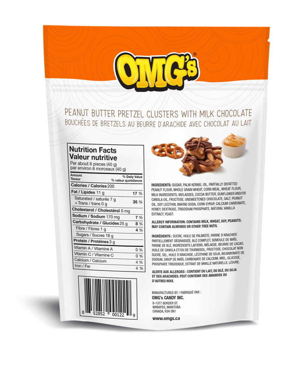 OMG's Peanut Butter Pretzel Clusters with Milk Chocolate 135g/4.8 oz, 12pk {Imported from Canada}