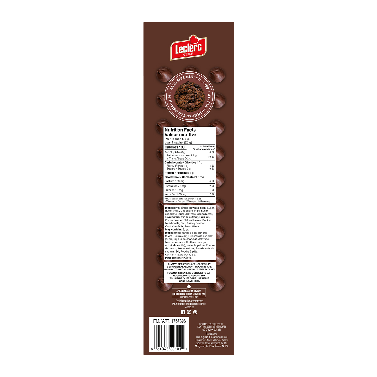 Leclerc The Mini Cookie Factory Double Chocolate Cookies, 30 Pouches, 780g/27 oz. Box