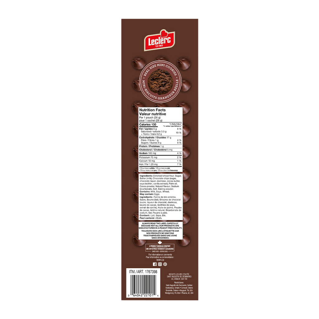 Leclerc The Mini Cookie Factory Double Chocolate Cookies, 30 Pouches, 780g/27 oz. Box