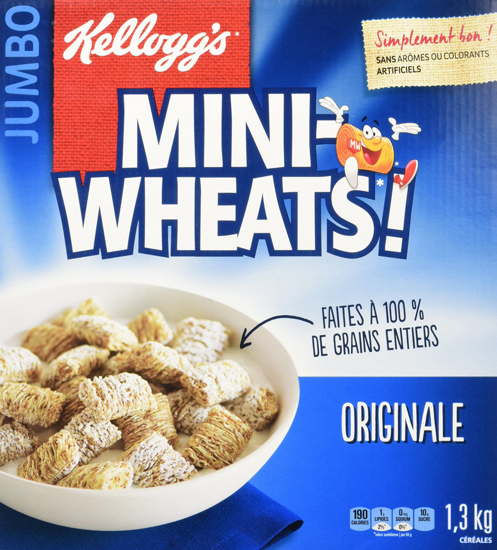 Kellogg's Mini-Wheats Cereal Jumbo Size 1.3kg/2.9lbs., {Imported from Canada}}