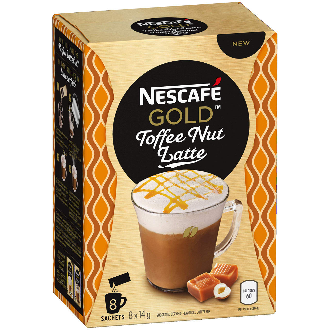 NESCAFE Gold, Toffee Nut Latte Coffee, 8 X 14 g, 6 Count, {Imported from Canada}
