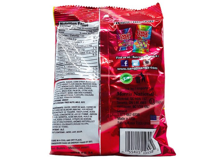 Tangy Zangy Sour Strawberry Squares, 127g/4.5oz. (Imported from Canada)