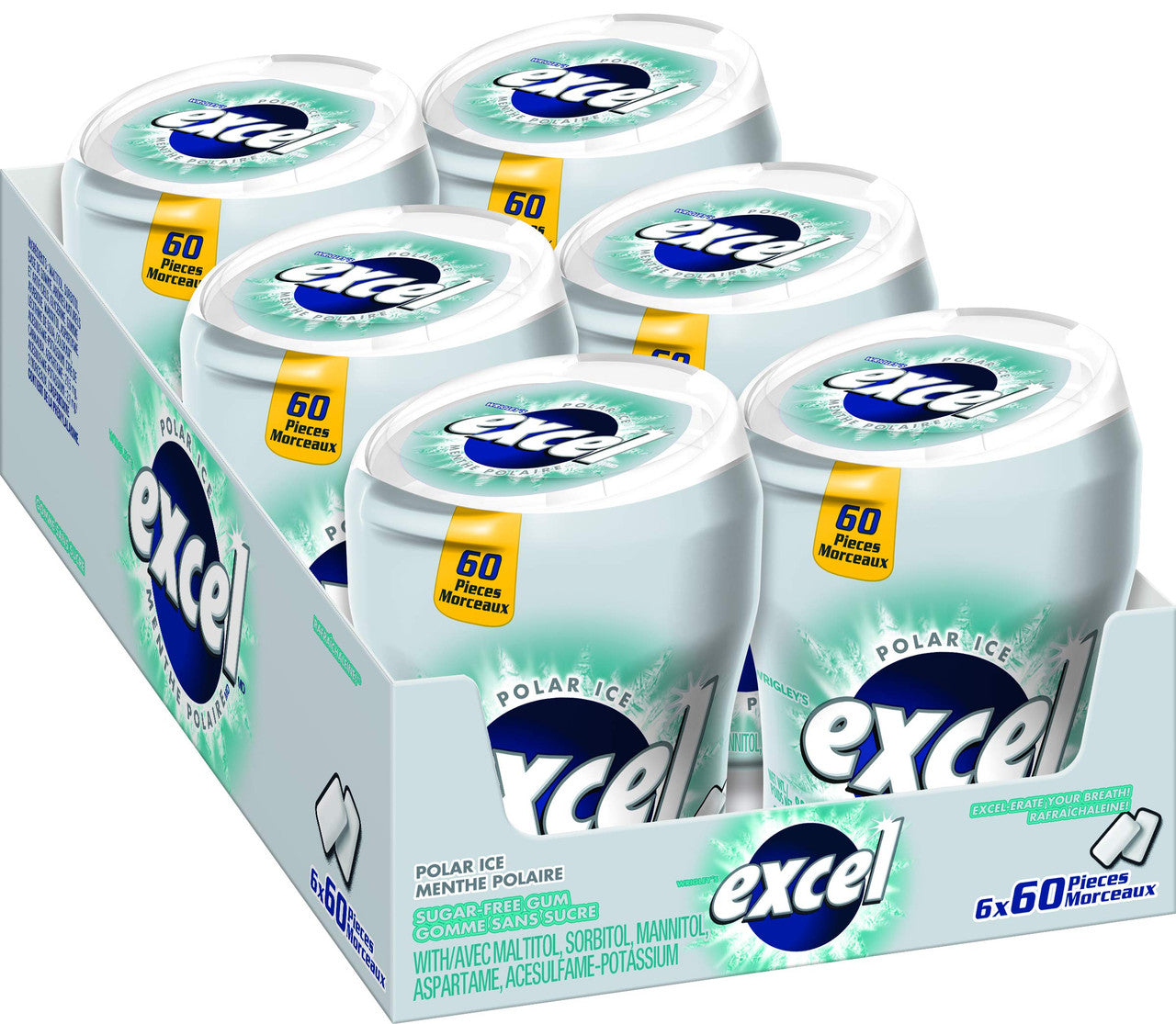 Excel Sugar-Free Gum, Polar Ice, 60pc Bottle, 6ct  {Imported from Canada}