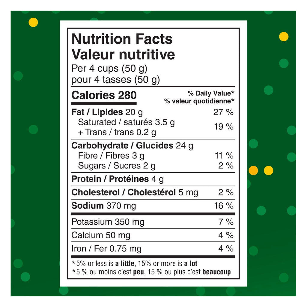 Cheetos Popcorn Cheddar Jalapeno Flavor, 180g/6.3 oz., Bag, nutrition facts label