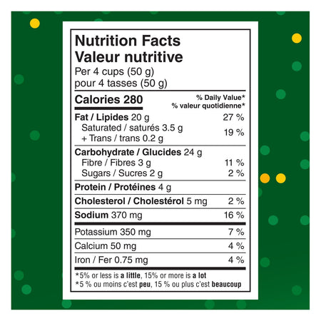 Cheetos Popcorn Cheddar Jalapeno Flavor, 180g/6.3 oz., Bag, nutrition facts label