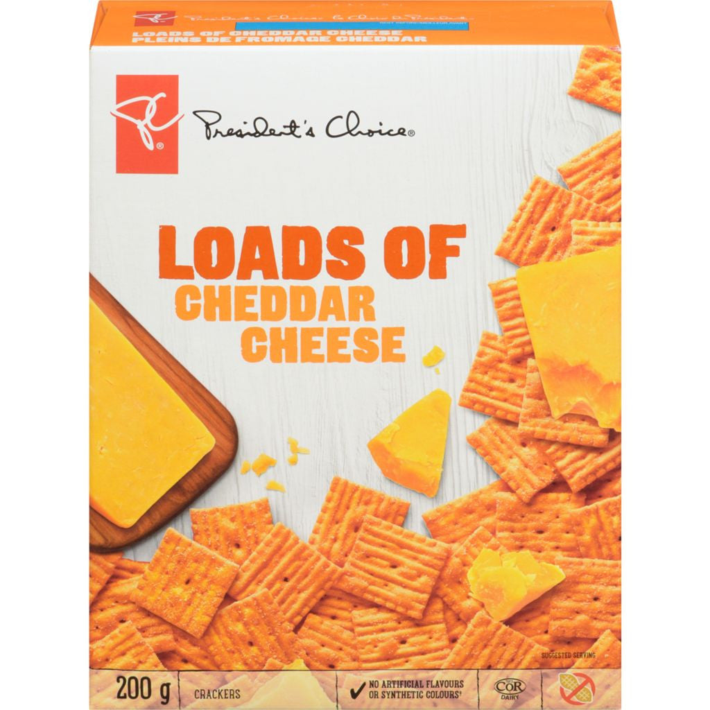 PRESIDENT'S CHOICE Loads Of Cheddar Cheese Crackers, 200g/7.1 oz., {Imported from Canada}