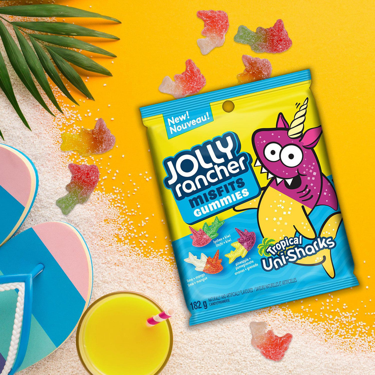 Jolly Rancher Misfits Tropical Uni,Sharks Gummy Candy, 182g/6.4 oz. Bag, (4 pack) {Imported from Canada}