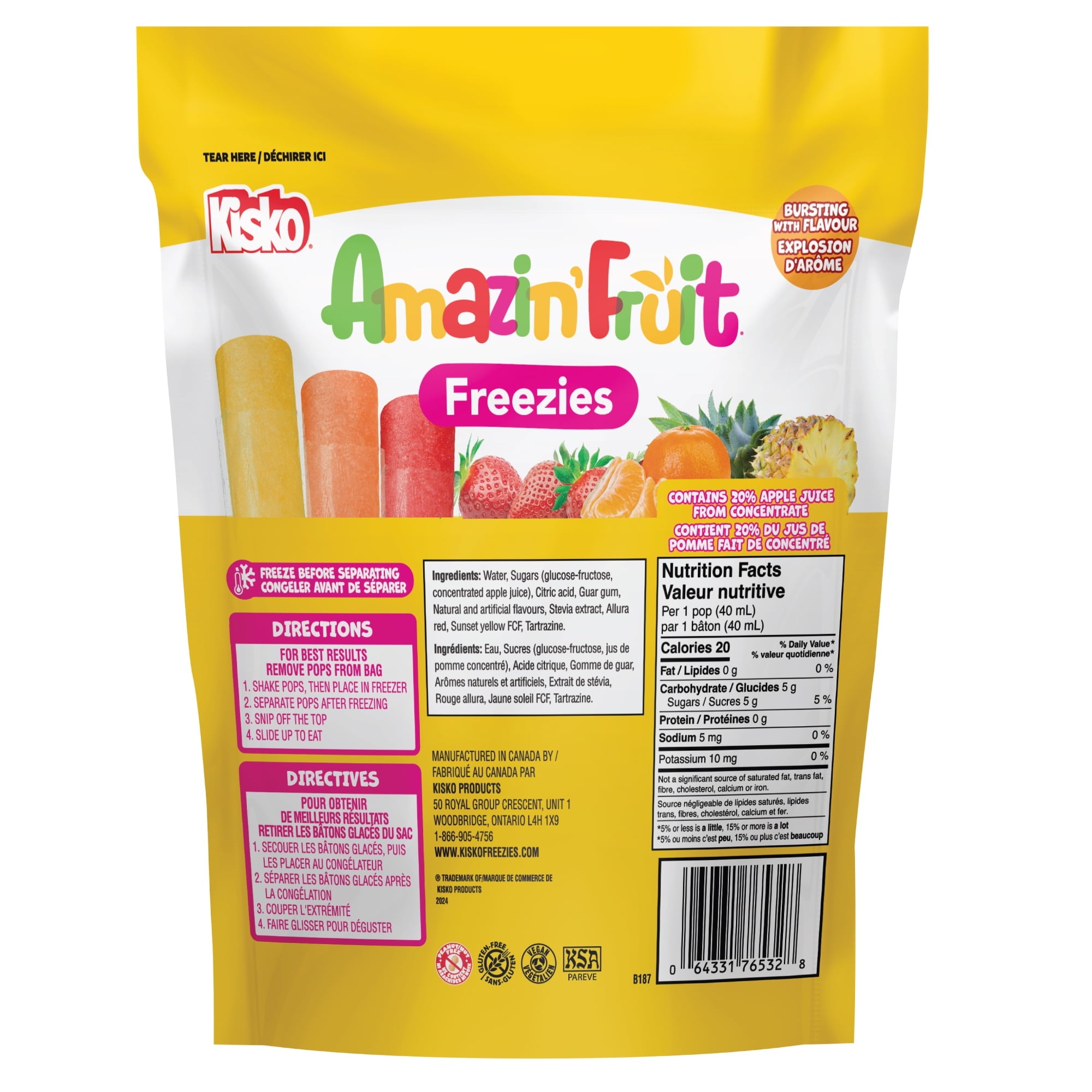 Kisko Fruit Freezies, back of bag