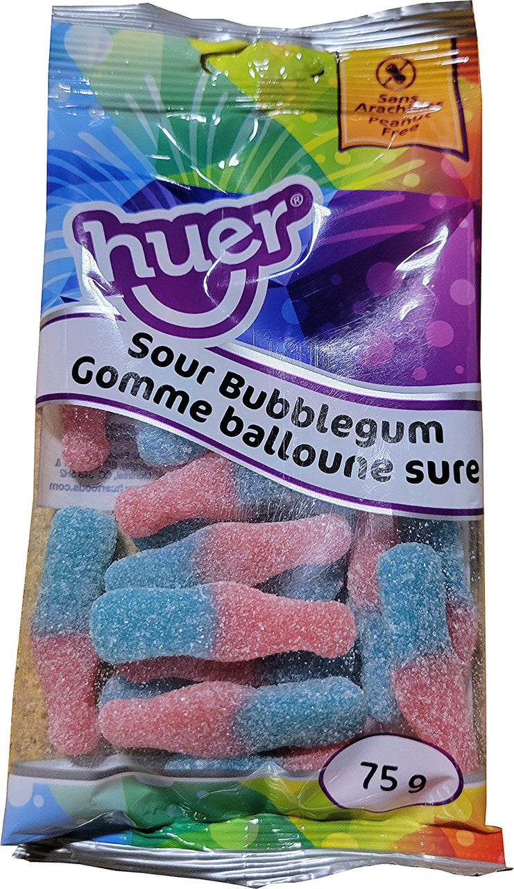 Huer Small Sour Bubblegum Bottles, 75g/2.6 oz. Peg Bag, {Imported from Canada}