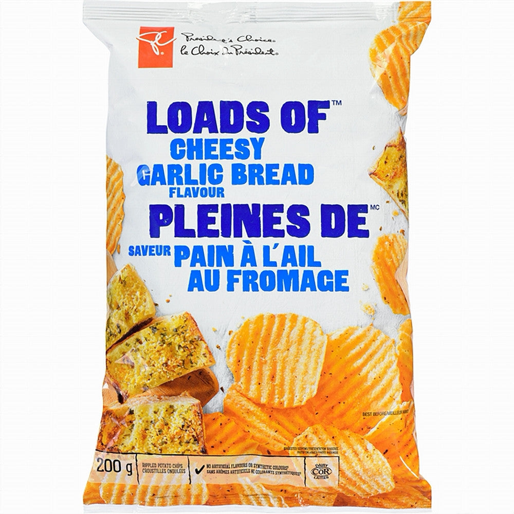 President's Choice Loads Of Cheesy Garlic Bread Potato Chips, 200g/7.1 oz., {Imported from Canada}