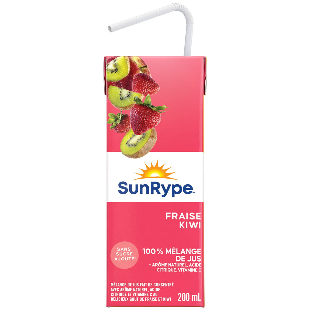 SunRype Strawberry Kiwi Juice Boxes Perfect for On-The-Go, 5x200ml, 1L/33.8 fl. oz - Back Of One Juice Box