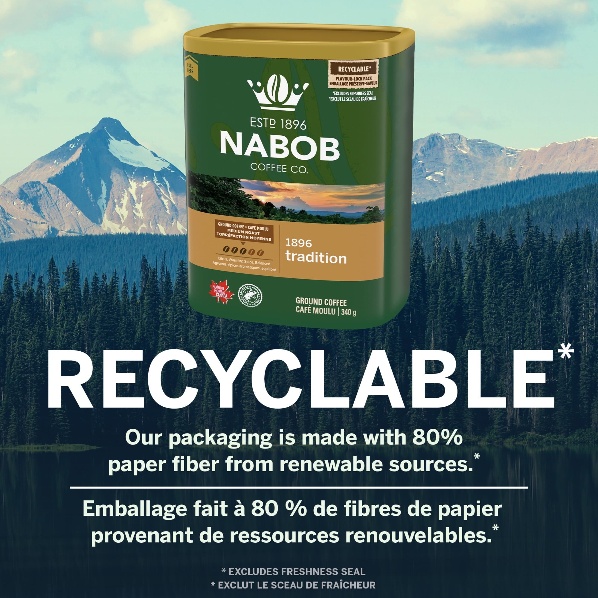 Recyclable label of Nabob 1896 Tradition Medium Roast Ground Coffee, 340g/12 oz., Box