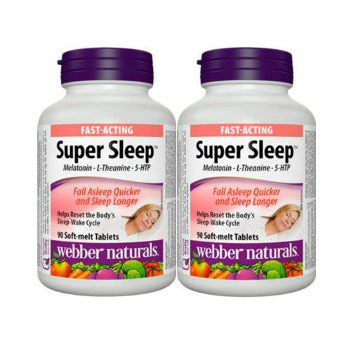 Webber Naturals Super Sleep Melatonin Plus L-Theanine & 5-HTP, 90 tablets (2) {Imported from Canada}