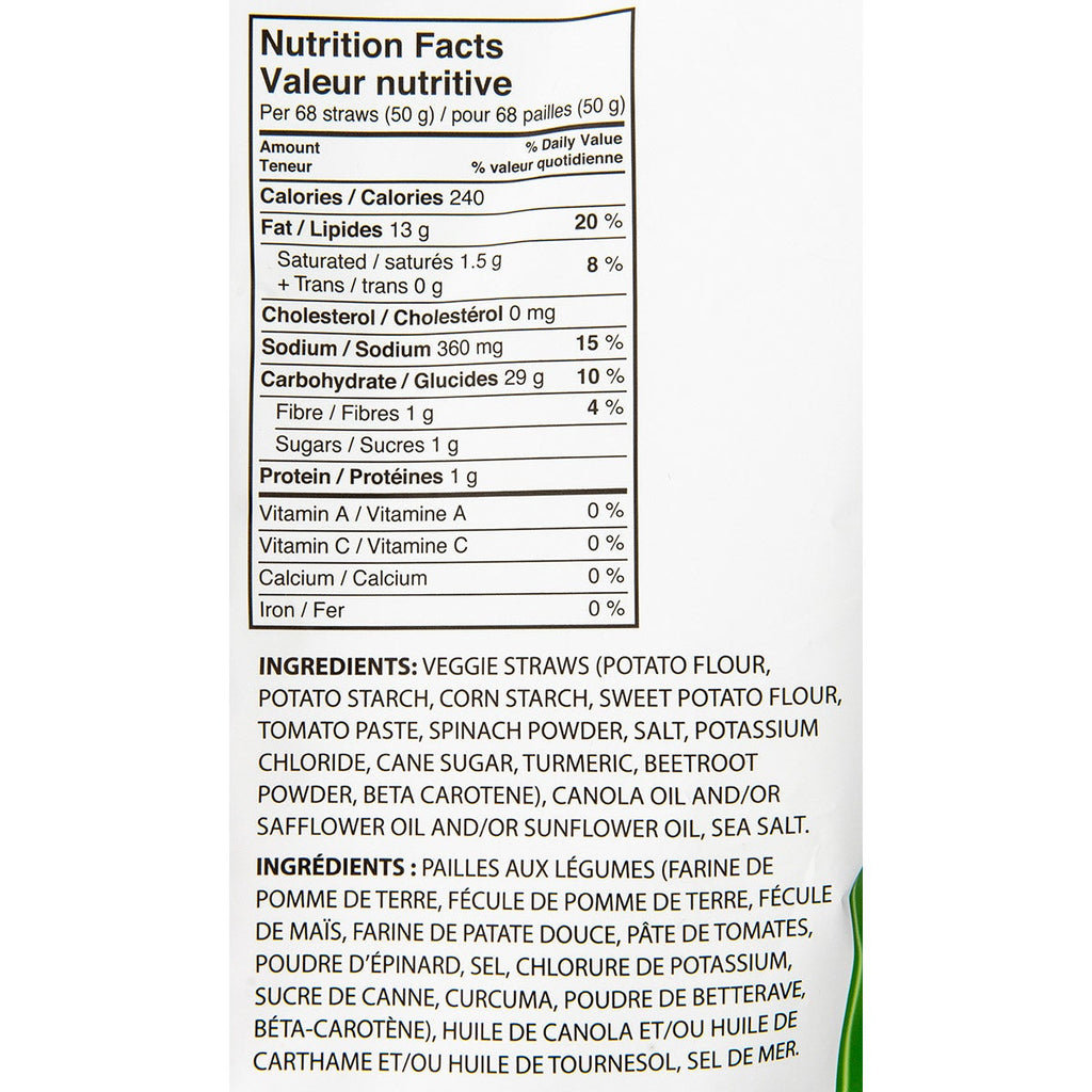 Veggie Straws Original Nutrition Facts & Ingredients