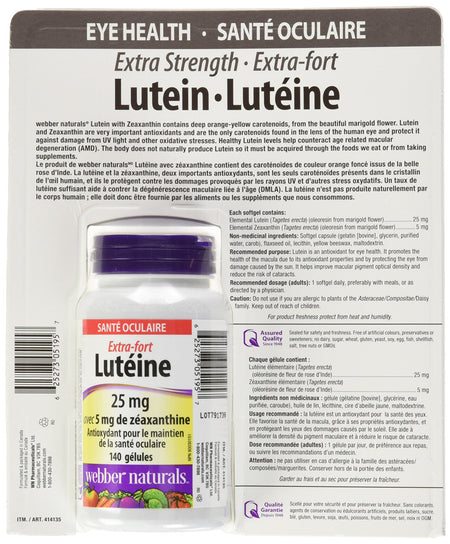 Webber Naturals Extra-Strength Lutein, 140 Softgels, 25mg, {Imported from Canada}