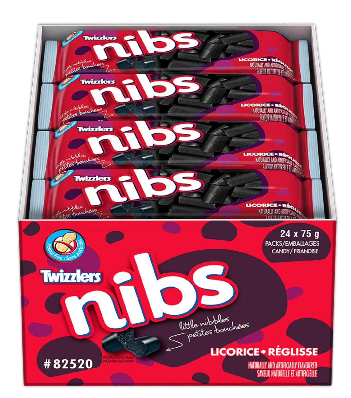 TWIZZLERS Black Licorice Candy, Nibs, 24ct/75g bags, (Imported from Canada)
