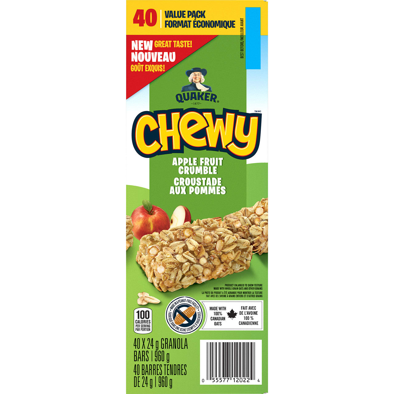 Quaker Chewy Apple Fruit Crumble, 960g/33.9 oz., (40 Count) {Imported from Canada}