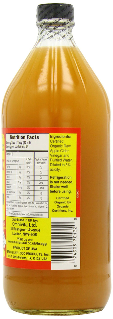 Bragg Organic Raw Apple Cider Vinegar, 946ml/32oz., {Imported from Canada}