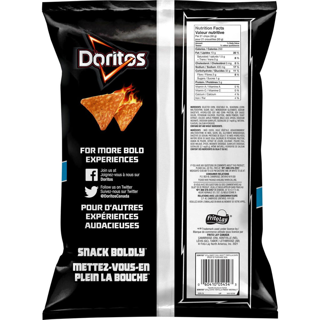 Doritos Sweet Chili Heat Tortilla Chips, 370g/13.1 oz., Value Size Bag, {Imported from Canada}