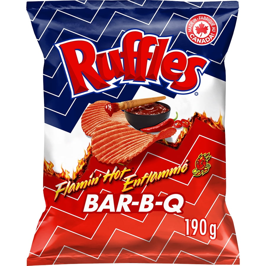 Lay's Ruffles Flamin' Hot Bar-B-Q Chips, 190g/6.7 oz. - Front Of Bag