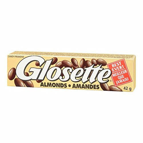 Glosette Chocolate Almonds 42g Each Pack, (6 Packs) {Imported from Canada}