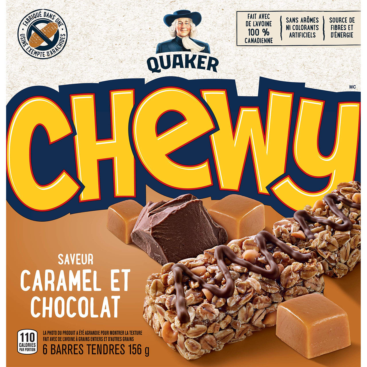 Quaker Chewy Caramel & Chocolate, 6 Bar Pack (Pack of 12) {Imported from Canada}