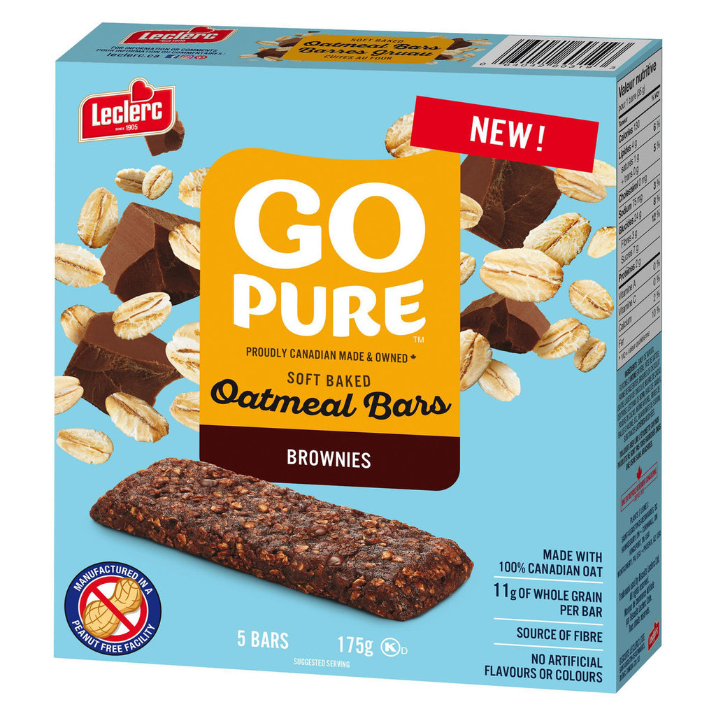 Leclerc Go Pure Brownies Soft Baked Oatmeal Bars, 175g/6 oz. Box {Imported from Canada}