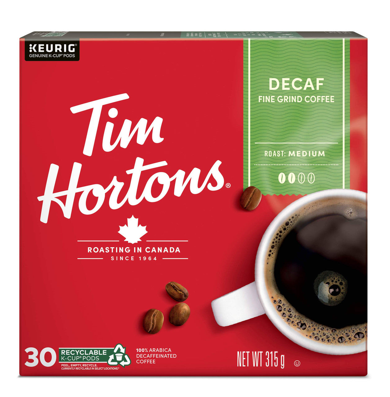 Tim Hortons Medium Roast K-cup Decaf Coffee 30 Count, {Imported from Canada}