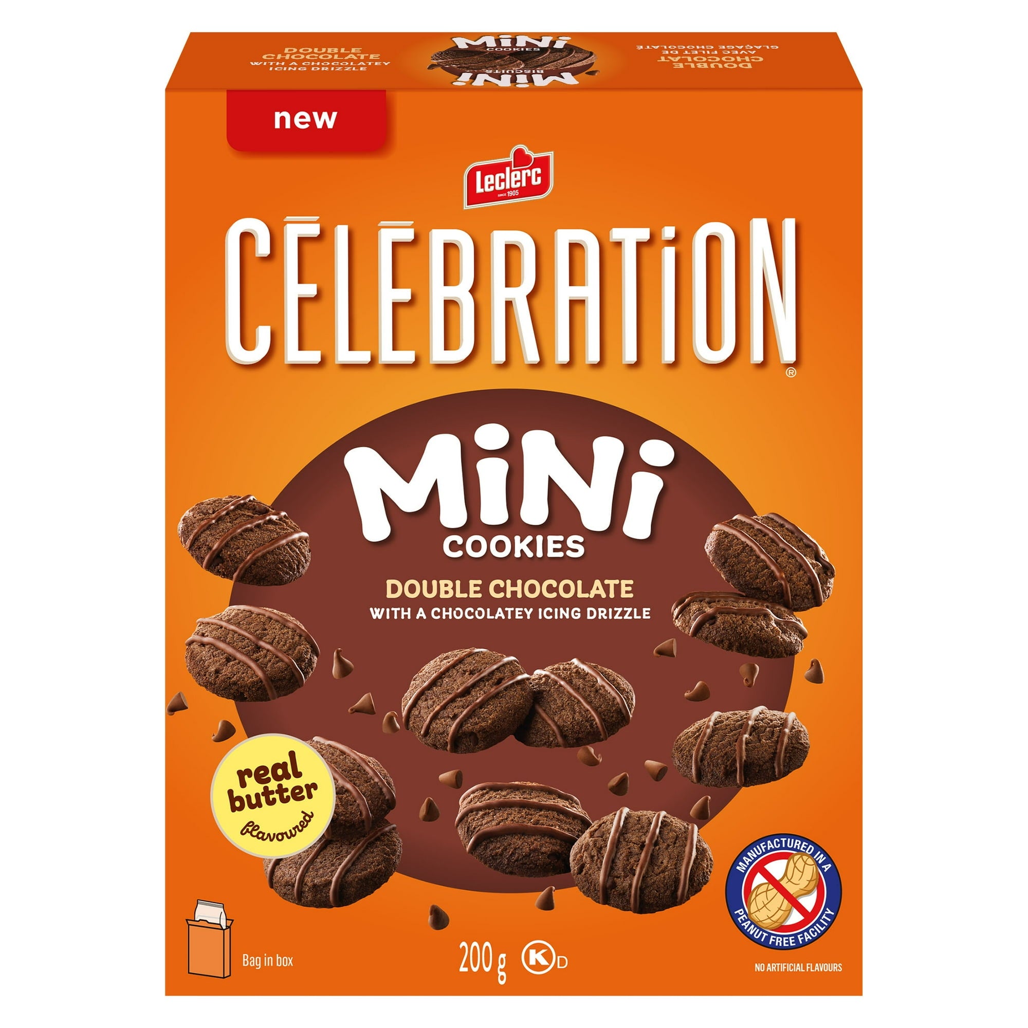 Box of Leclerc Celebration Mini Cookies with an orange background