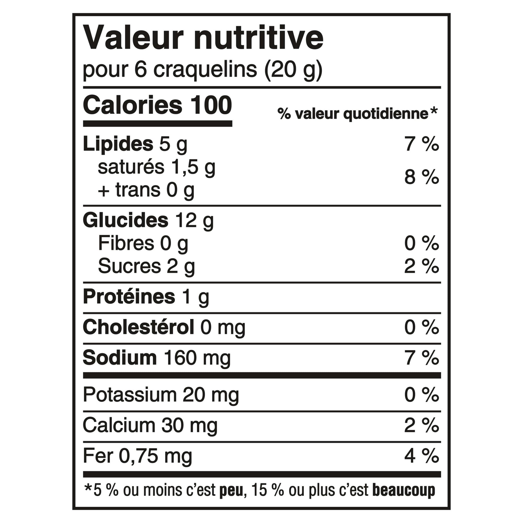 Christie Ritz Original Crackers, 180g/6.3 oz. - Nutrition Facts Label French