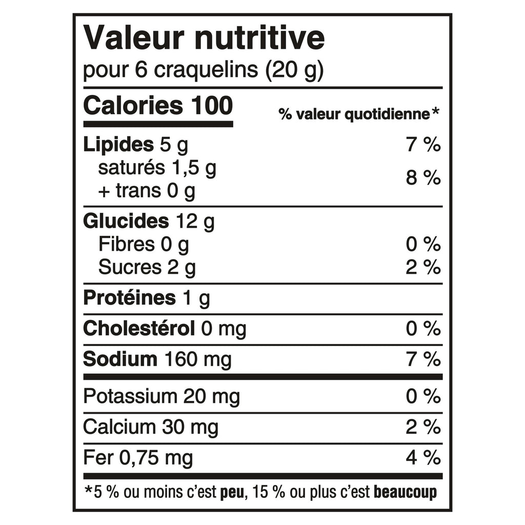 Christie Ritz Original Crackers, 180g/6.3 oz. - Nutrition Facts Label French