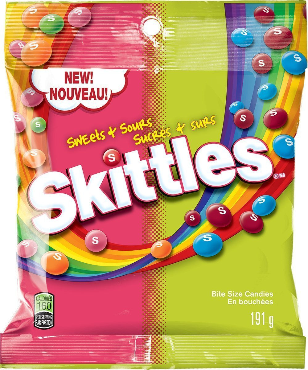 Skittles Sweet & Sour Candy 191g/6.73oz Peg Bag {Imported from Canada}