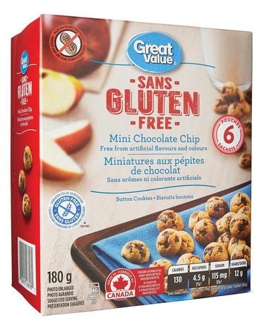 Great Value Gluten Free Mini Chocolate Chip Cookies, 180g/6.3oz.,{Imported from Canada}