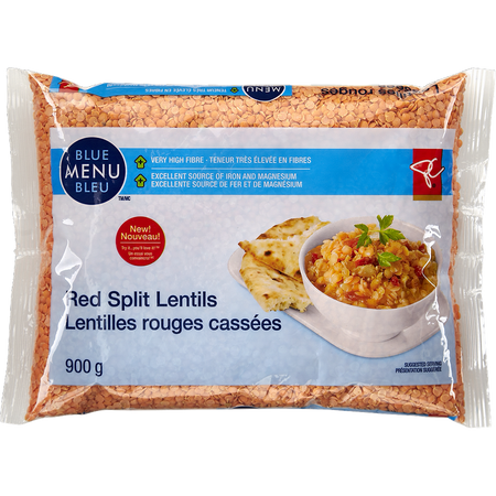 PC Blue Menu, Red Split Lentils - Dry, 900g/1.9lb., {Imported from Canada}