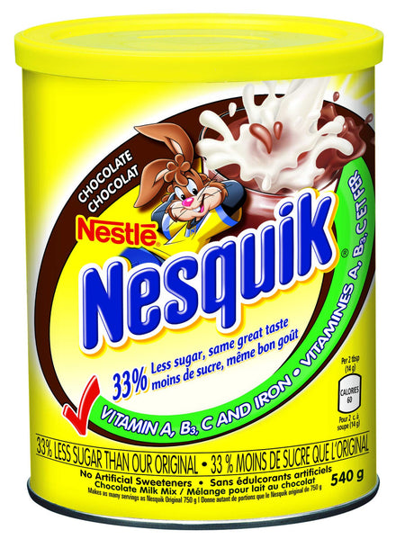 Nesquik Less Sugar Vitamin Enriched Chocolate Powder, 540g/19 oz. Canister {Imported from Canada}