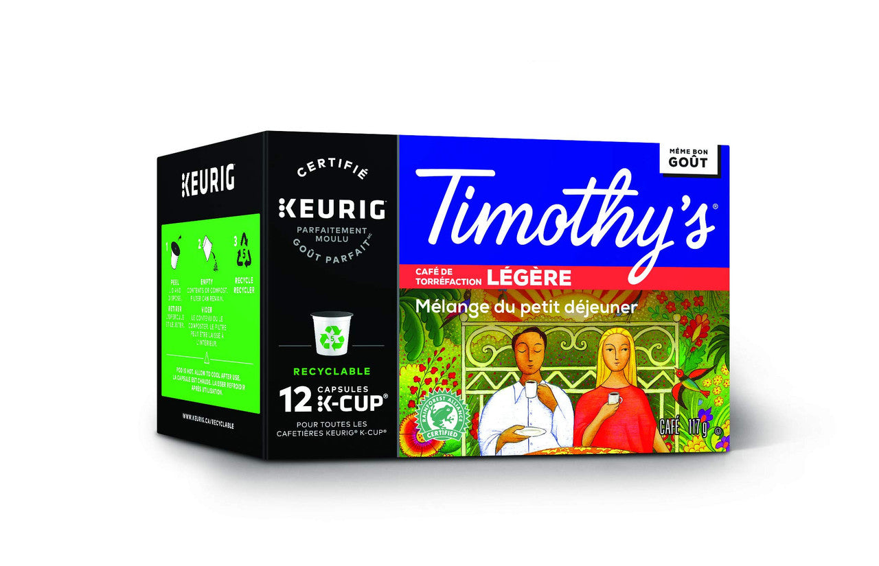 Keurig Timothy's Breakfast Light Blend Recyclable K-Cup pods, 12 Count {Imported from Canada}
