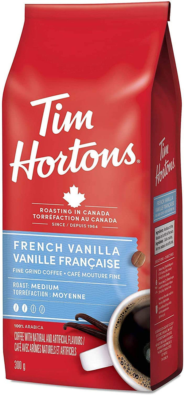 Tim Hortons French Vanilla, Fine Grind Coffee, Medium Roast, 300g/10.6oz, 2-Pack {Imported from Canada}