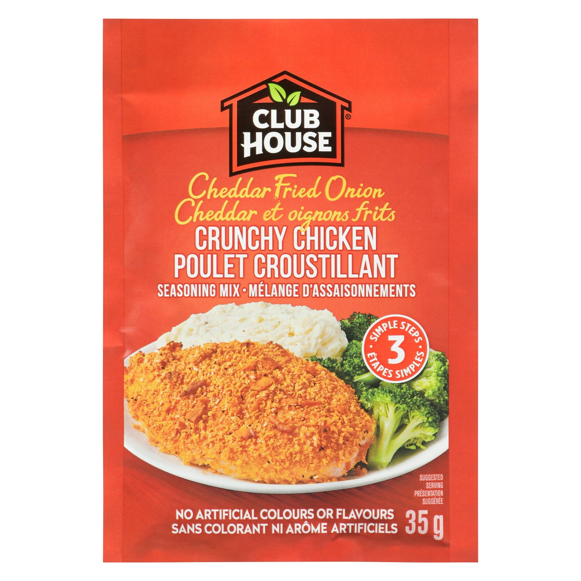 Club House Cheddar Fried Onion Crunchy Chicken Seasoning Mix - 35g packet on a white background