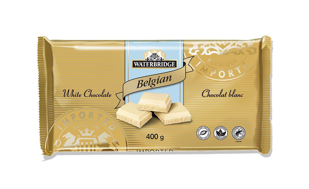 Waterbridge Belgian White Chocolate, 400g/14.1 oz Bar, {Imported from Canada}