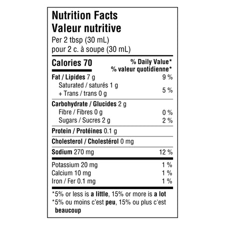 Kraft Golden Italian Dressing 425ml/14.4 oz., Bottle, nutrition facts label