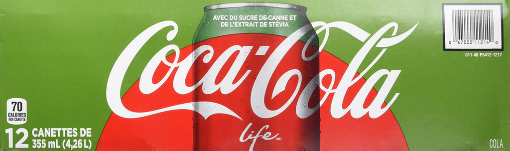 Coca-Cola Life Soft Drinks, 355mL Cans, 12 Pack, {Imported from Canada}